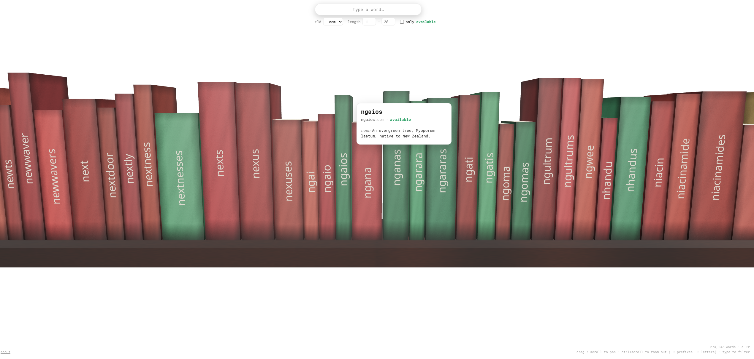 The comtaken word search above a shelf of dictionary-word books
