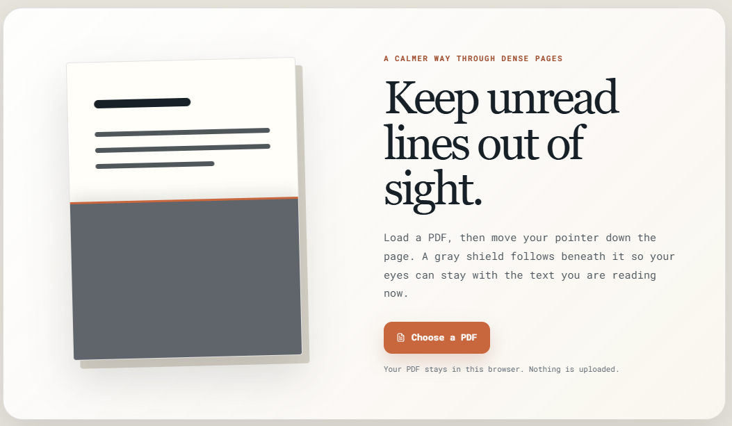 The FocusReader welcome screen with a paper and reading shield